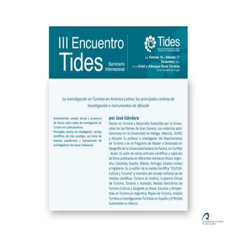 La investigación en Turismo en América Latina: los principales centros de investigación e instrumentos de difusión por José Gándara - Seminarios Tides
