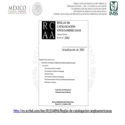 Explica la forma de cataloga A Presentación CATALOGACIÓN.pptx