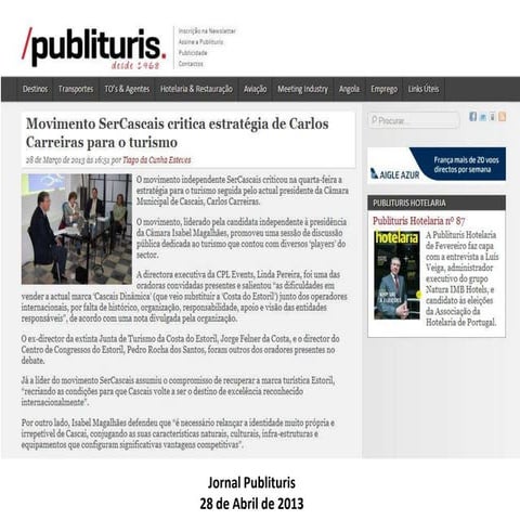 Movimento SerCascais Critica Estratégia de Carlos Carreiras para o Turismo