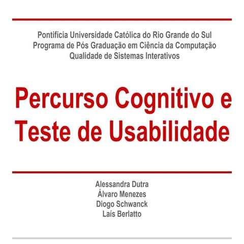 Teste de Usabilidade e Percurso Cognitivo