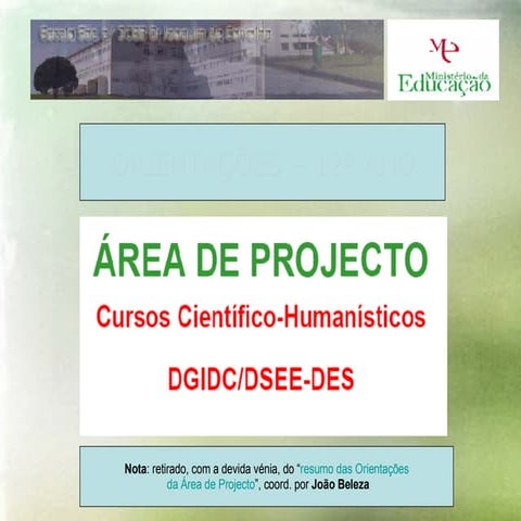 Apresentacao Area de Projecto - Orientacoes DGIDC