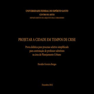 Projetar a cidade em tempos de crise