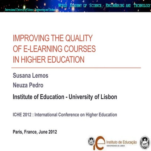 Improving the quality of e-learning courses in Higher Education