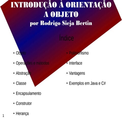 INTRODUÇÃO À ORIENTAÇÃO A OBJETO