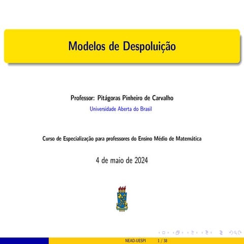 Modelo de despoluição de um lago poluido