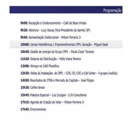 Apresentação Usinas Hidrelétricas e Empreendimentos CPFL Geração - Miguel Saad