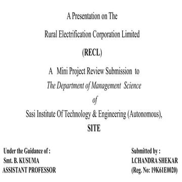 A Presentation on the Rural Electrification Corporation Limited (RECL)- Mini ...
