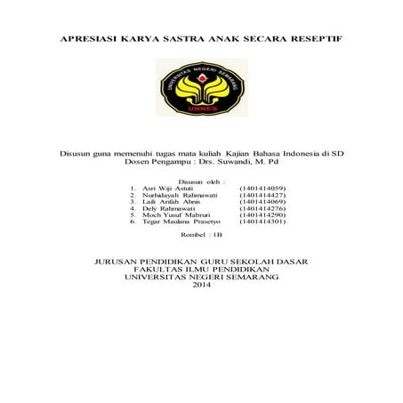 Makalah Apresiasi Karya Sastra Anak secara Reseptif