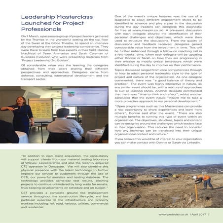 Project Leadership Masterclass Press Release April 2017