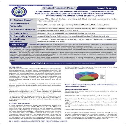 Assesment of Self Evaluation Of Dental Appearance Among Non-Dental Undergraduate Students and their Attitude Towards Orthodontic Treatment - Crosssectional Study