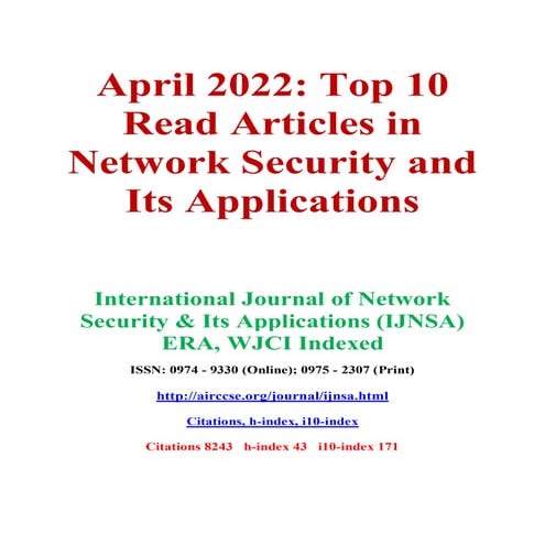 April 2022 - Top 10 Read Articles in Network Security and Its Applications