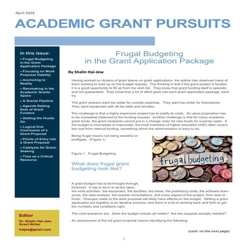 Academic Grant Pursuits newsletter - April 2029