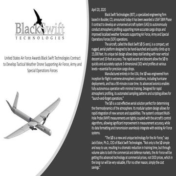 April 20, 2020 United States Air Force Awards Black Swift Technologies ...