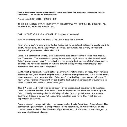 CNN 10 April 25, 2018 Transcript | DOC