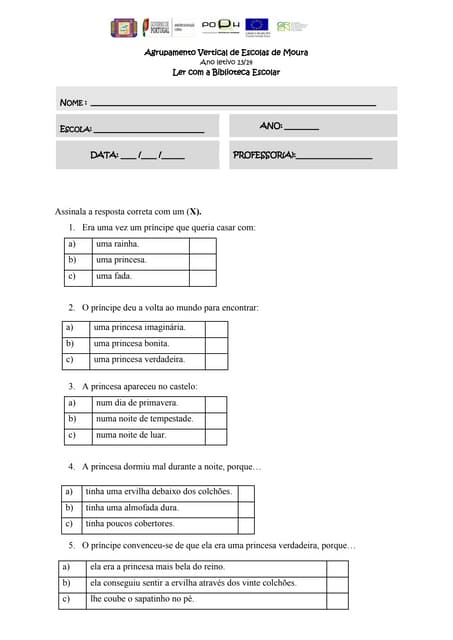 A princesa e a ervilha - Questionário