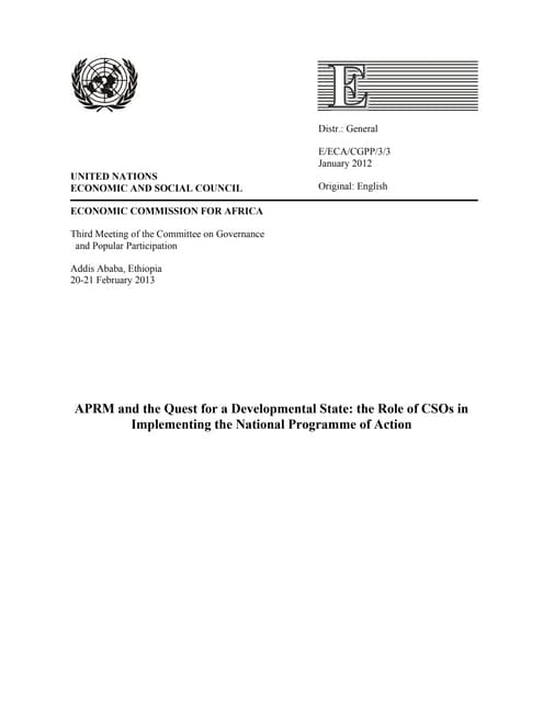 APRM and the quest for a devlopment state: The role of CSOs in implementing the national programme of action