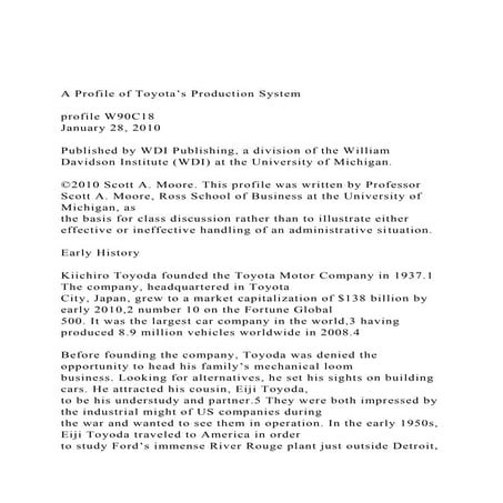 A Profile of Toyota’s Production Systemprofile W90C18Jan.docx