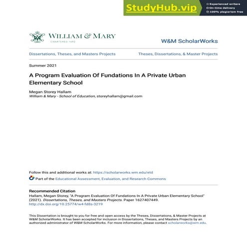 A Program Evaluation Of Fundations In A Private Urban Elementary School ...