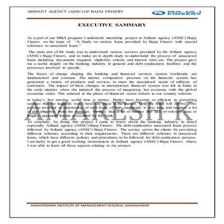 A Study on various loans provided by Bajaj Finserv with special reference to ...