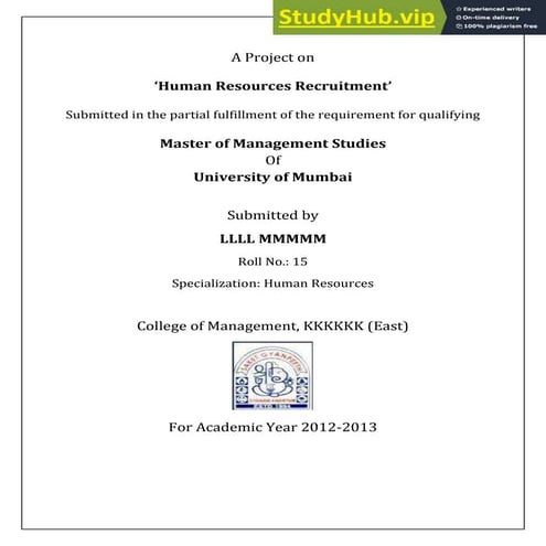 A Project On  Human Resources Recruitment