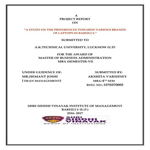 A project report_mba final year "A STUDY ON THE PREFERENCES TOWARDS VARIOUS B...