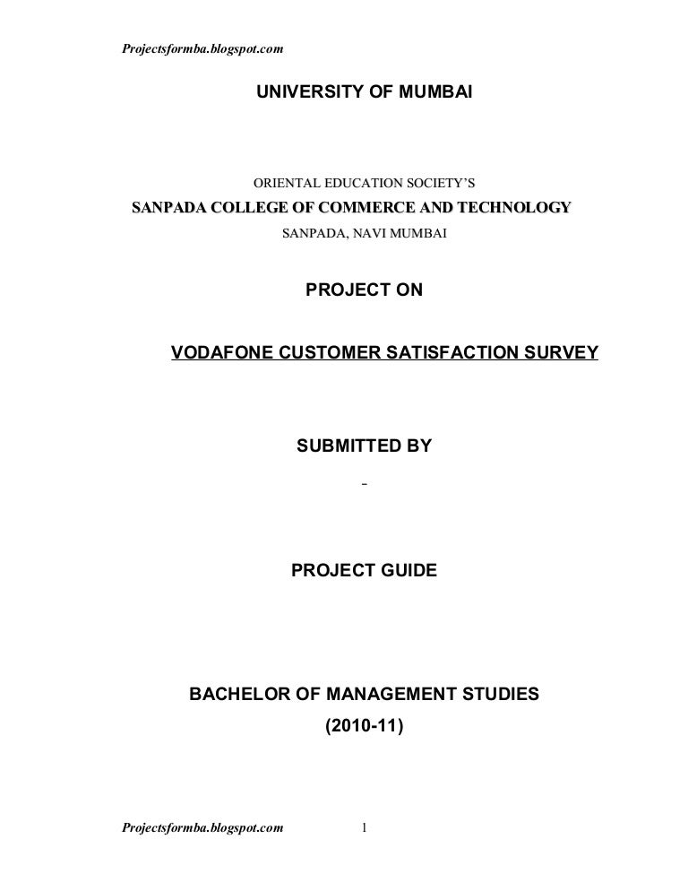 A Project Report Of Customer Satisfaction Survey On Vodafone - 