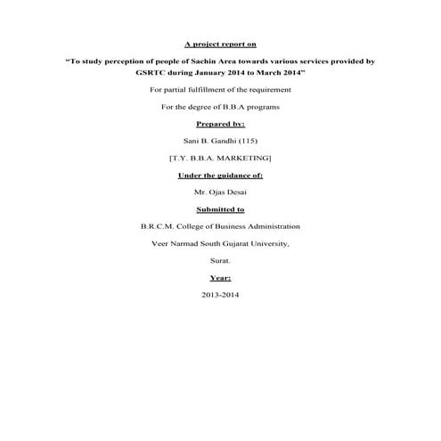 A project report on consumer perception towards GSRTC (st gujarat)