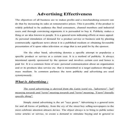 A project report on advertising effectiveness