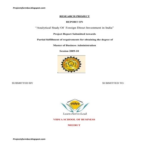 A project report on analytical study of foreign direct investment in india