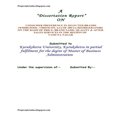 A project report on consumer preferences in selected brands (whirlpool, video...