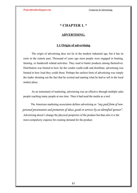 A project report on creativity in a...