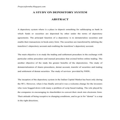 A project report on depository system