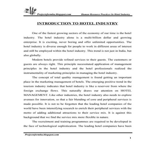 A project report on hr practice in hotel industry