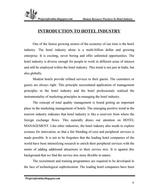A project report on hr practice in hotel industry
