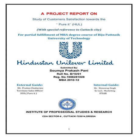 A project report on hul pureit