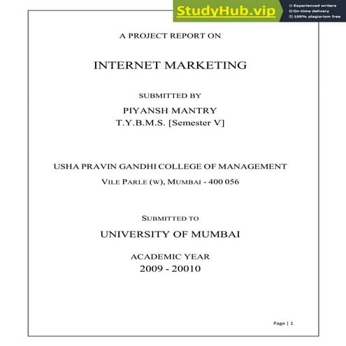 A PROJECT REPORT ON INTERNET MARKETING SUBMITTED BY | PDF