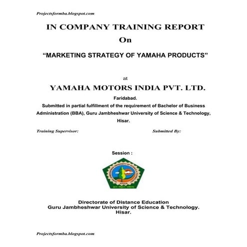 A project report on marketing strategy of yamaha products