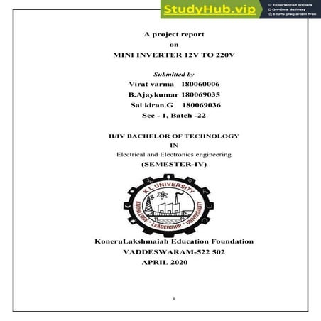 A Project Report On MINI INVERTER 12V TO 220V