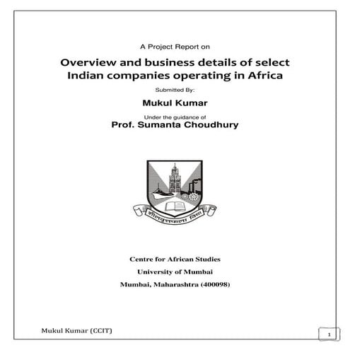 A project report on overview and business details of select indian companies ...