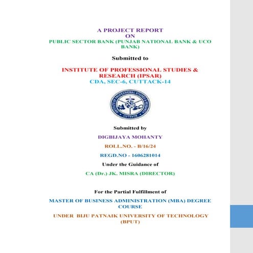 A Project Report on Public Sector Bank (Punjab National Bank & UCO Bank)