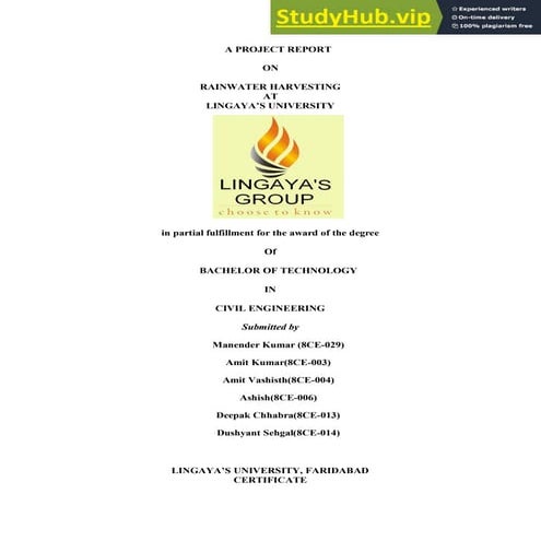 A PROJECT REPORT ON RAINWATER HARVESTING AT