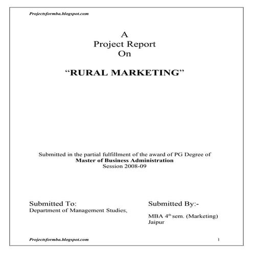 A project report on rural marketing