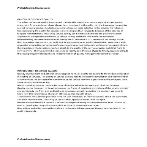A project report on service quality