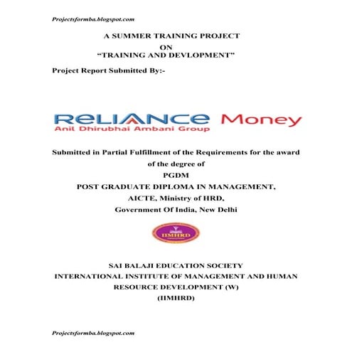 A project report on training and development in reliance money