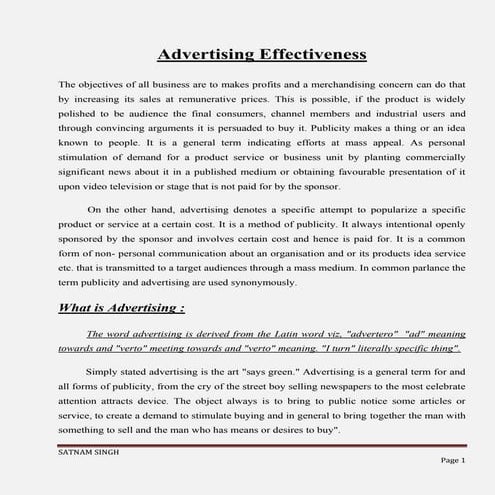 A project report on advertising effectiveness