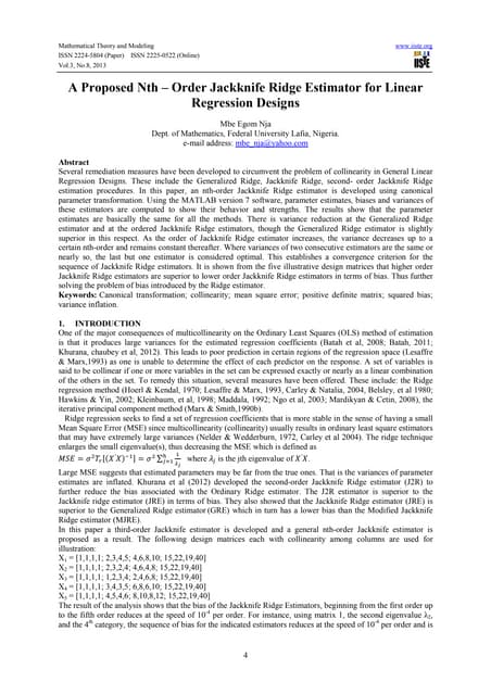 A proposed nth – order jackknife ridge estimator for linear regression designs