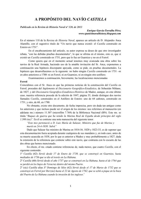 A propósito del navío Castilla.