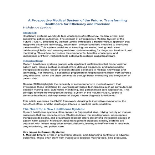 A Prospective Medical System of the Future Transforming Healthcare for ...