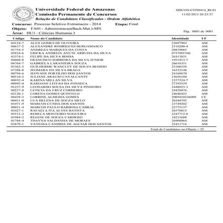 Aprovados no vestibular extramacro da UFAM 2014