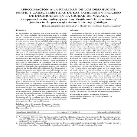 Aproximación a la realidad de los desahucios. Perfil y características de las...